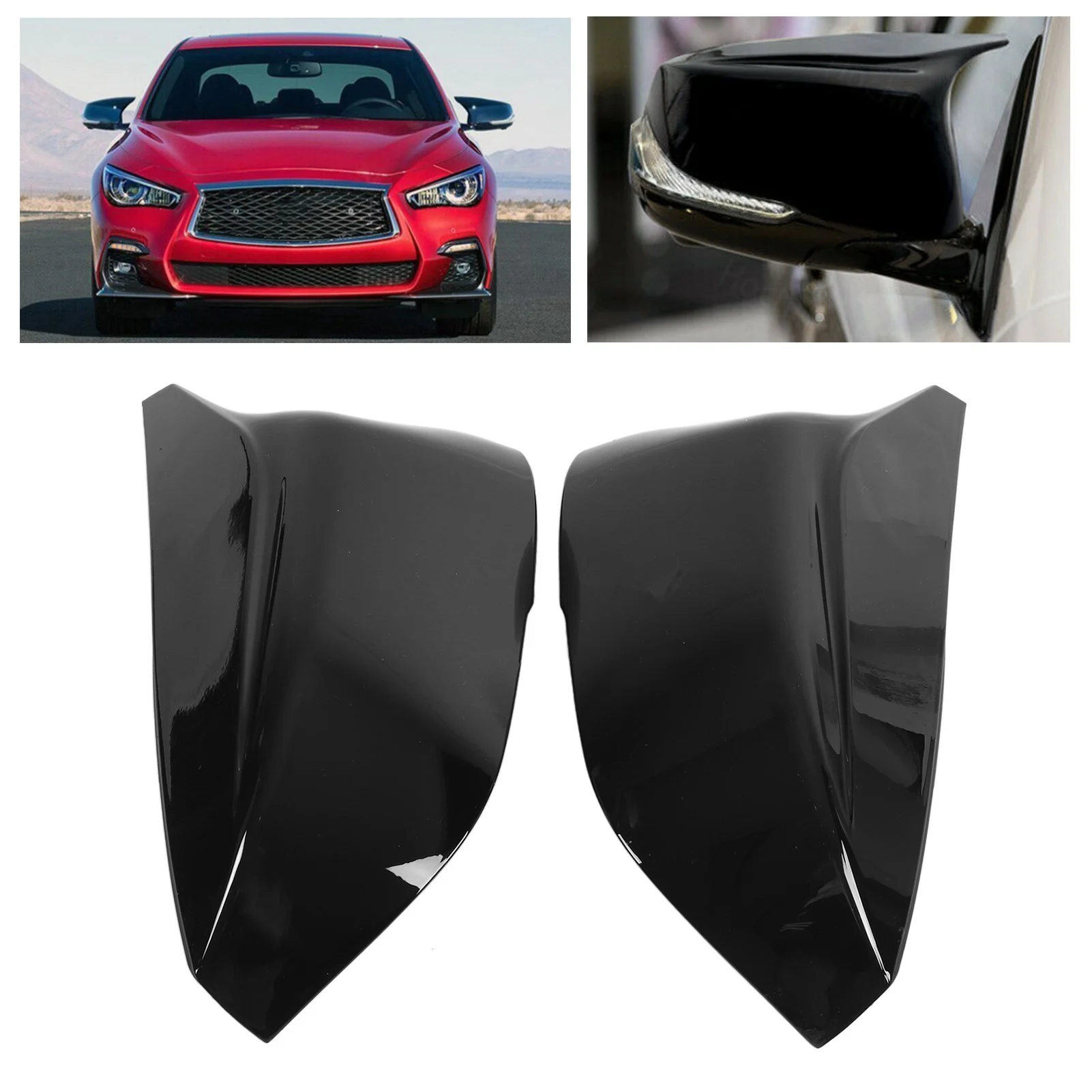 

2pcs Side Door Rearview Mirror Cover Caps Trim ABS Glossy Black Replacement for Infiniti Q50 Q50S 2014+