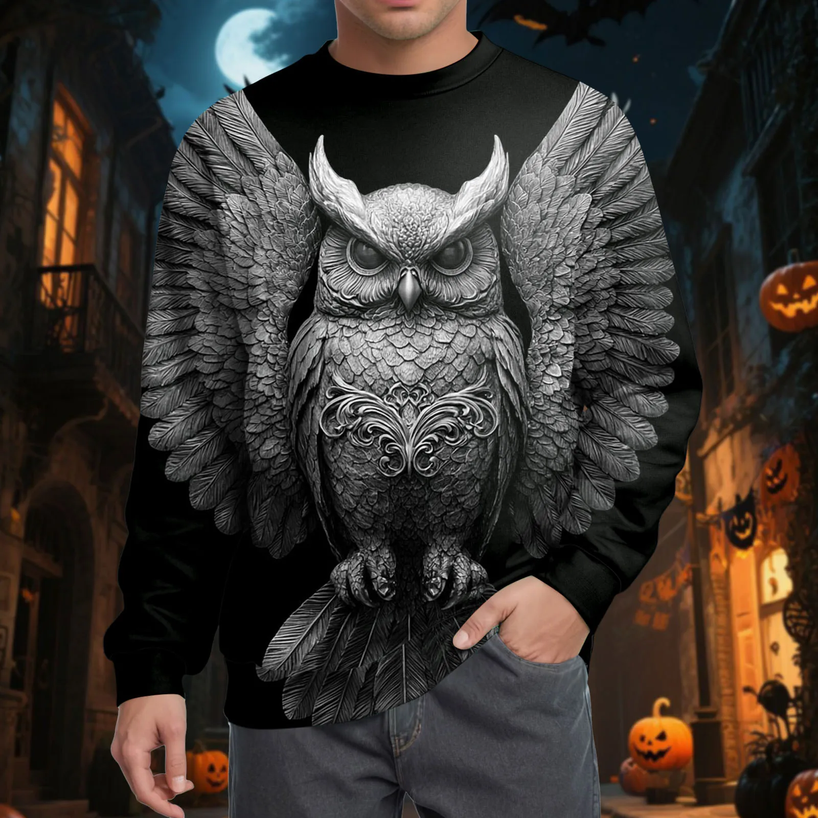 

ew 3D Owl Printed Men's Sweatshirts Autumn Classic Casual Crew Neck Long Sleeve Pullover Outdoor Fashion Loose Oversized Tops