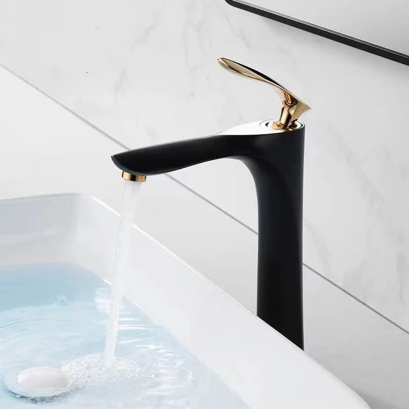 

Brushed Gold bathroom faucet copper Rose Gold basin faucet hot & cold water gray Lavotory faucet black countertop Sink faucet