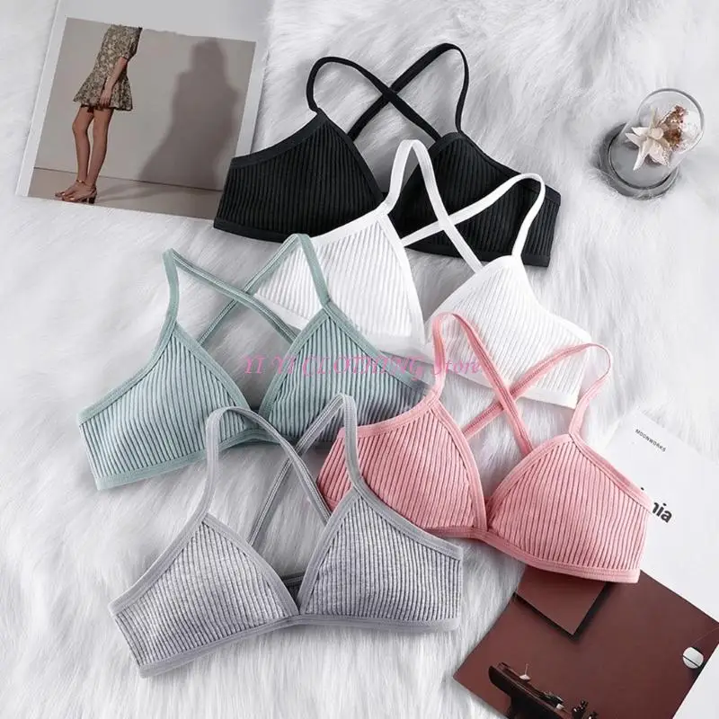 N5KF Thin V Neck Cotton Sports Bra Wireless Comfort Back Design Bralette