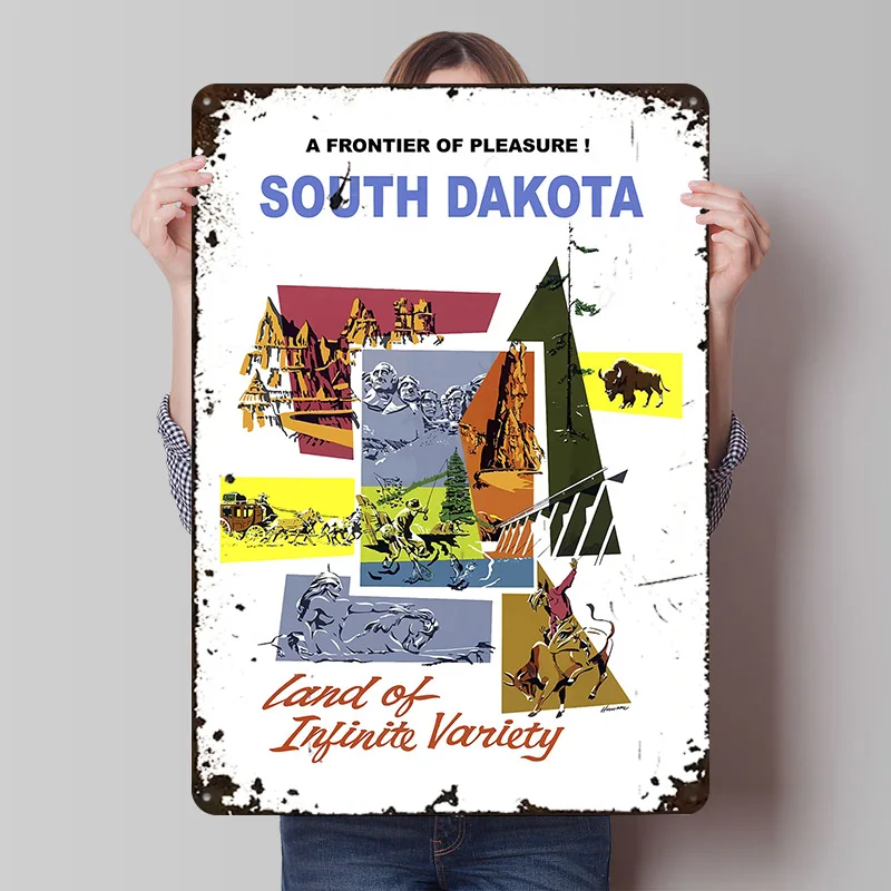 South Dakota Druckposter Maßgefertigte Retro-Wandkunst Vintage Metallschilder für Männerhöhle-Dekoration Wohnungsdekorationen Individuelles Schild