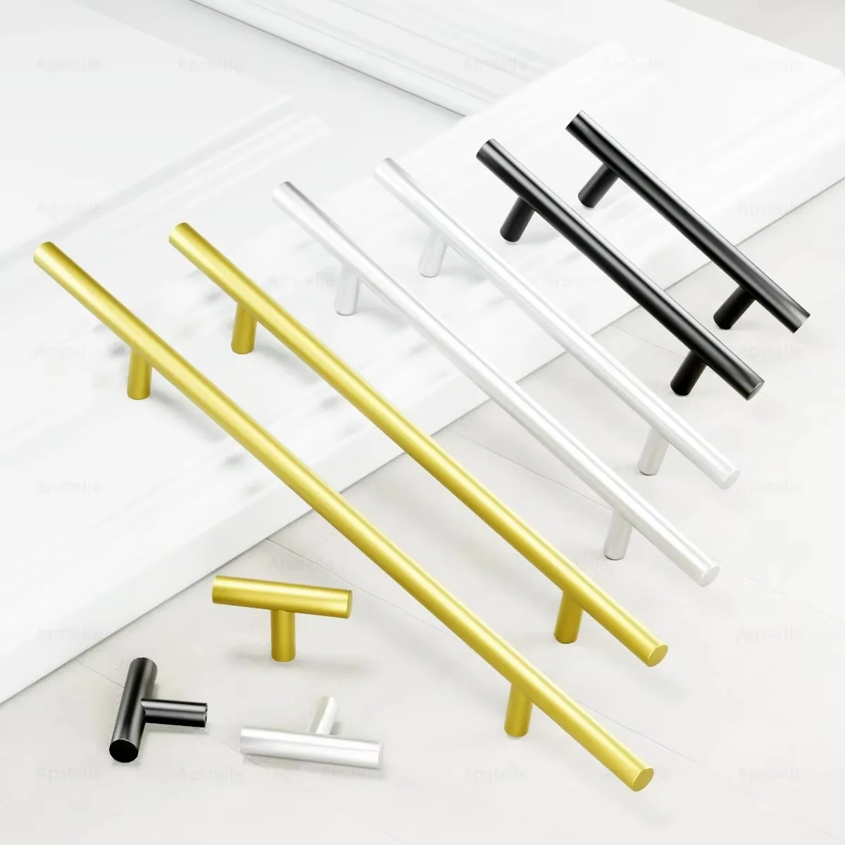 Modern Luxury Stainless Steel Hollow T-Bar Pulls Gold Black Single-Hole Cabinet Drawer Handles