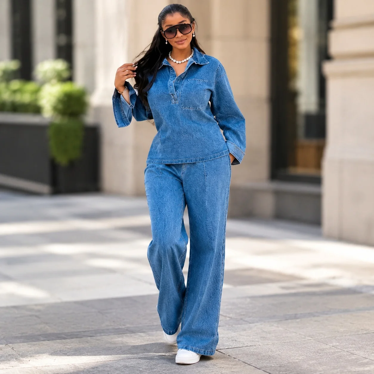 Distressed Washed Finish Set Full Length Streetwear with Long Pants Hoodie Top Long Sleeve Pattern 29454 Autumn Women Sets