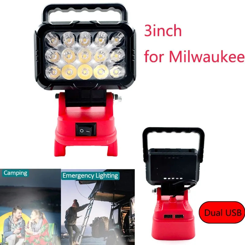 

Беспроводной светодиодный рабочий фонарь 18 Вт для аккумулятора Milwaukee 18 В, портативные рабочие фонари с двумя USB-портами для зарядки для экстренной помощи на открытом воздухе