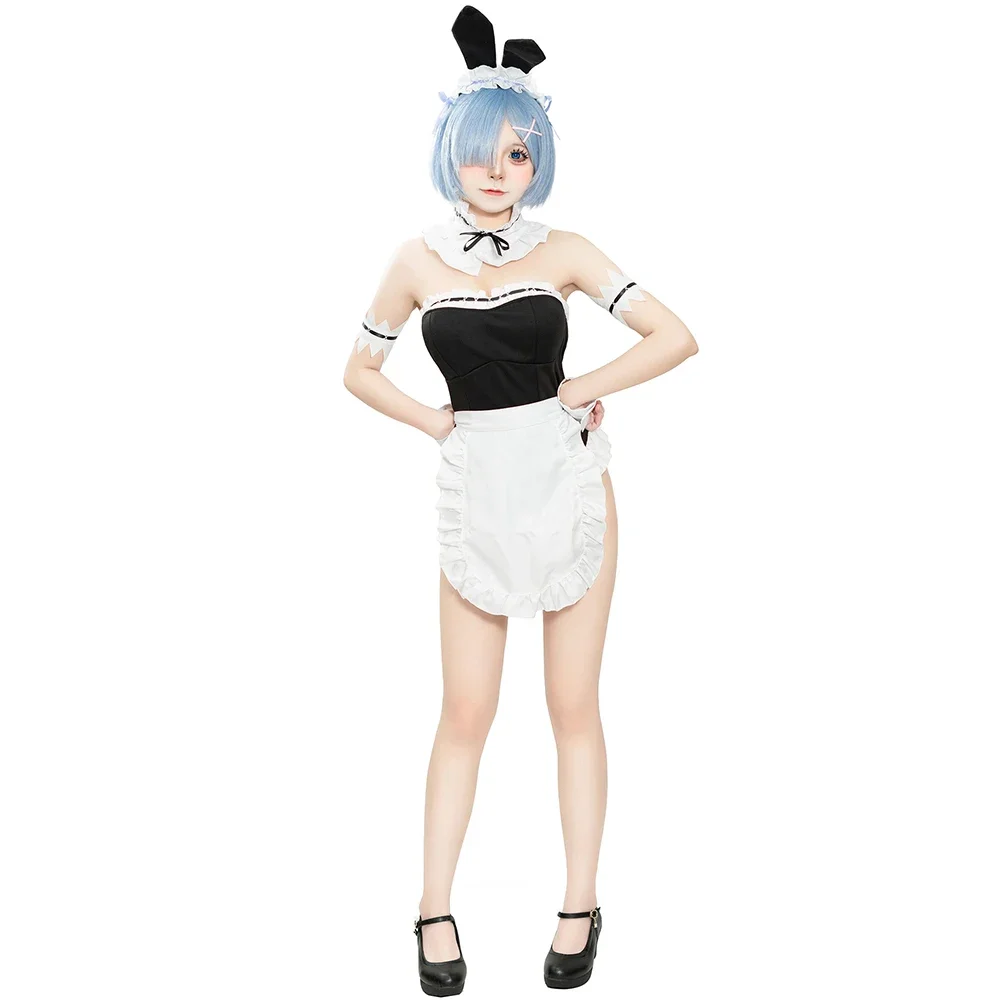 Halloween Party Sexy Bunny Girl Maid Outfit Nachtclub Meid Serveerster Rollenspel Kostuum Off-shoulder Zwart-witte Jurk uniform