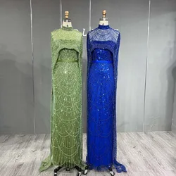 YQLNNE Luxury Greenery Beading Evening Dresses Sequined Tulle Formal Party Gown Mermaid With Shawl