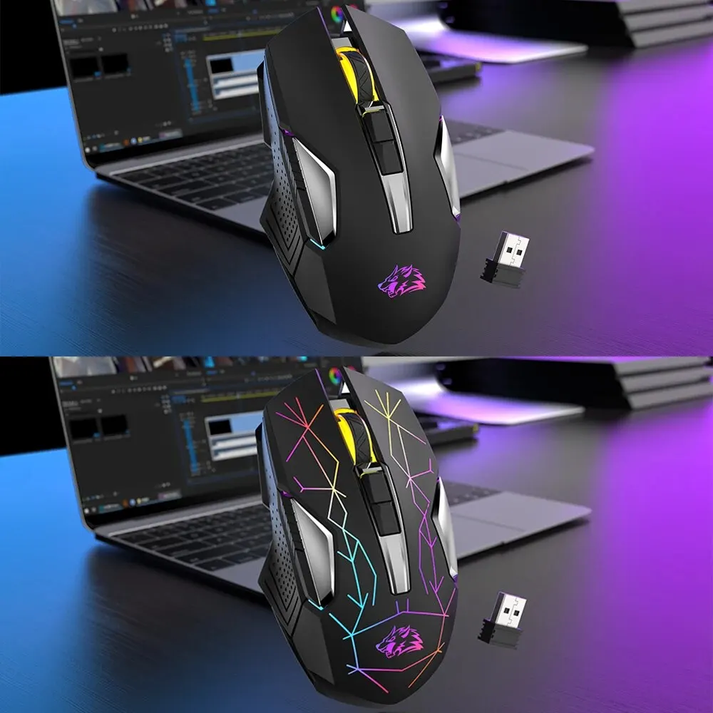 X18 Wireless Gaming Mouse Rechargeable with Rainbow RGB Backlit Optical Sensor and 3 DPI Ergonomic Gamer Mice for Windows Mac