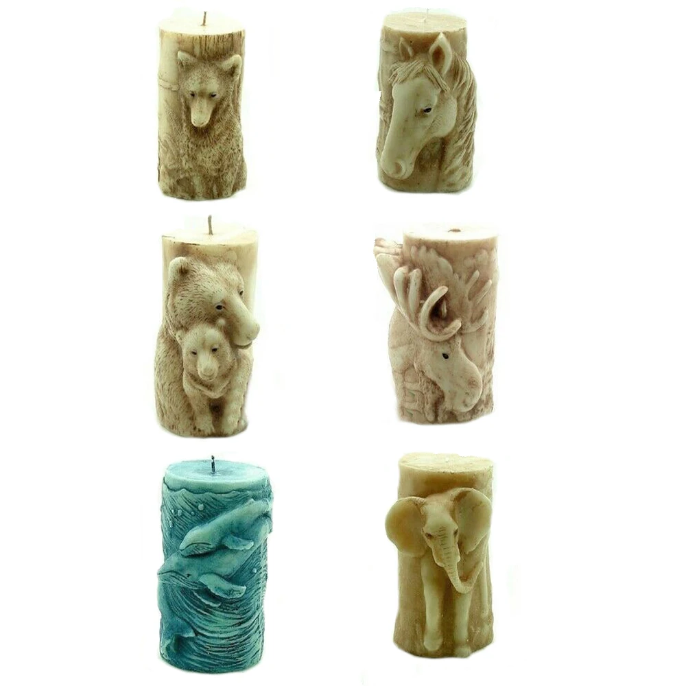 

Animal DIY Candle Handmade Cylindrical Silicone Mould Elephant, Horse, Dolphin, Bear, Aromatherapy Soap Mold