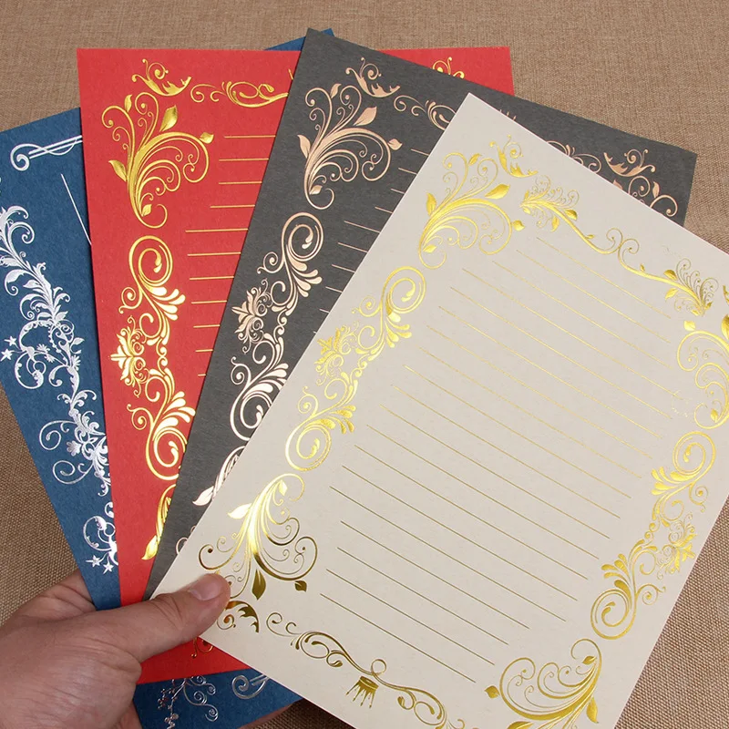 12pcs Creative European Retro Letter Pad Romantic Love Confession Invitation Writing Paper Office Bronzing Gold Silver Pattern