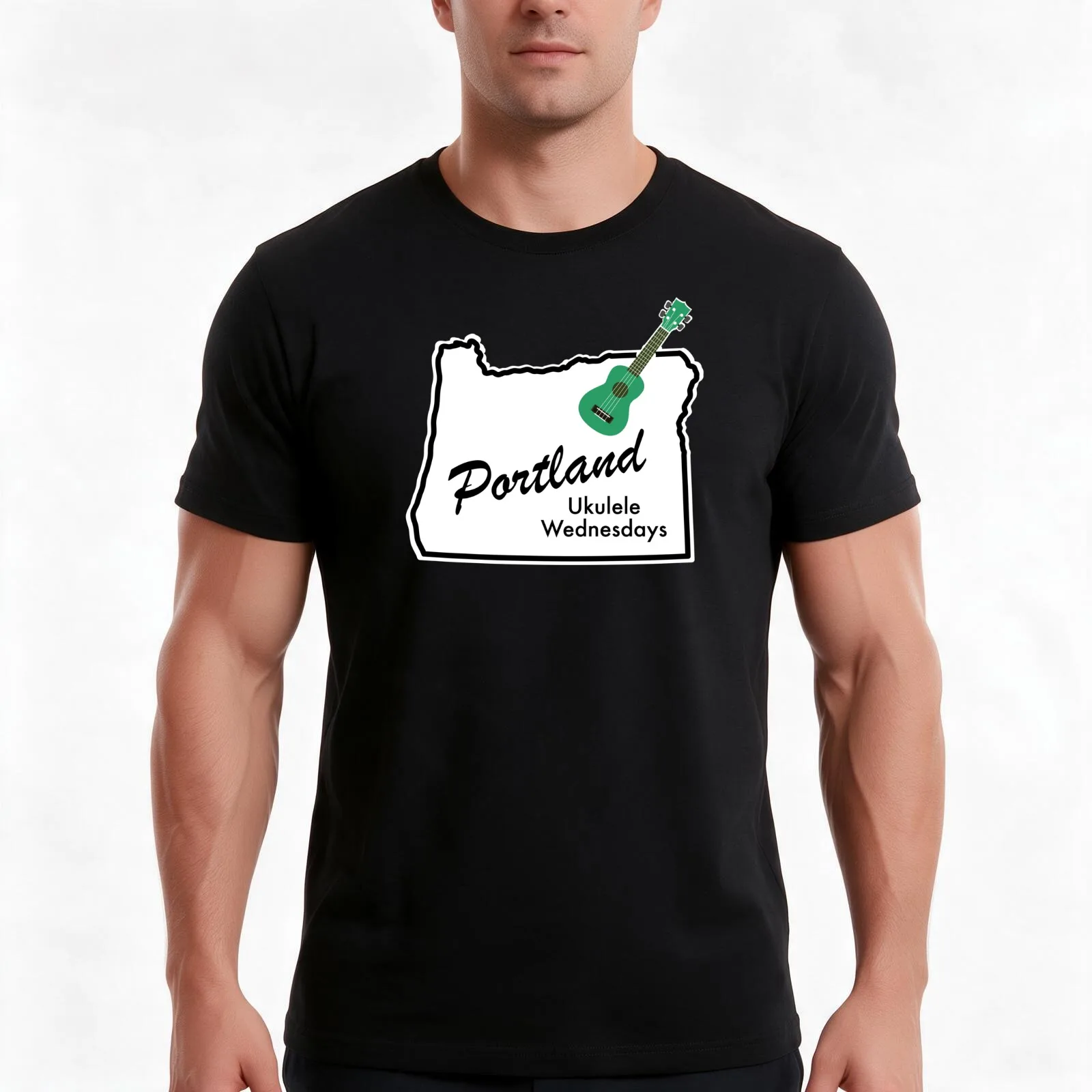 Portland Ukulele Wednesdays T-Shirt, Summer Casual Cotton Tee, Oversized Streetwear Tops, Vintage Graphic Print, 100% Cotton