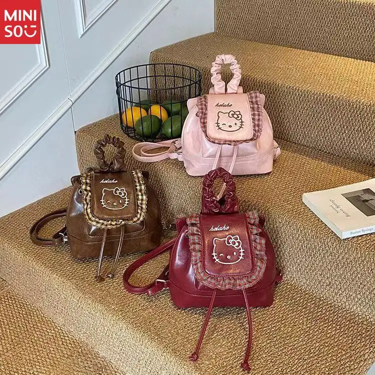 Miniso Korean Style PU Leather Hello Kitty Backpack, Unique Cartoon Bag for Women & Girls