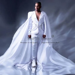 White Groom Wear Wedding Suits Jewelry Beading Prom Blazer With Cape Tailored Formal Party Suits Men Skinny 2 Piece Jacket Pants