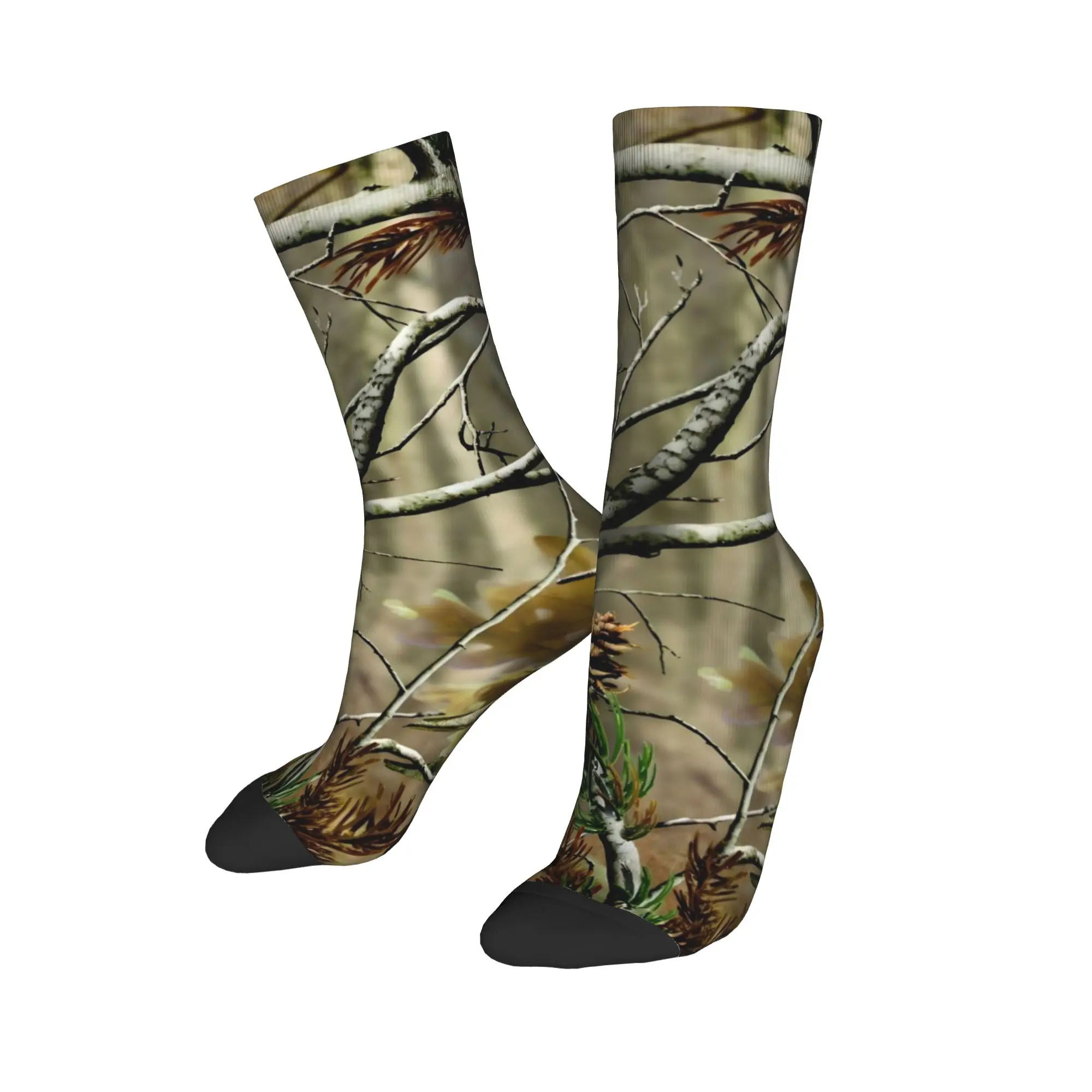 

Custom Forest Tree With Dry Leaves Camo Men Women Crew Socks Unisex Funny Hunting Spring Summer Autumn Winter Dress Socks