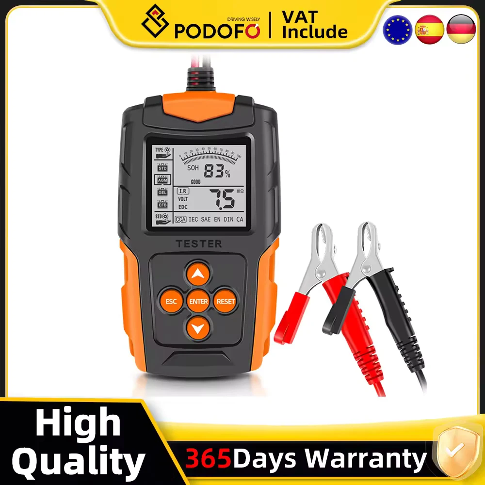 Podofo DM 12V 24V testeur de batterie de voiture pour voiture camion voiture moto analyseur de batterie numérique outil de Test CCA IR SOH mesure