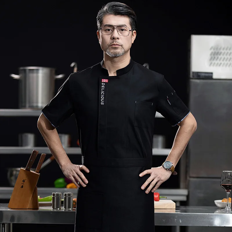 

Мужская униформа повара для отелей с короткими рукавами, дышащая сетчатая куртка из ледяного шелка для кейтеринга, выпечки и кондитерских работ, летняя рабочая одежда.