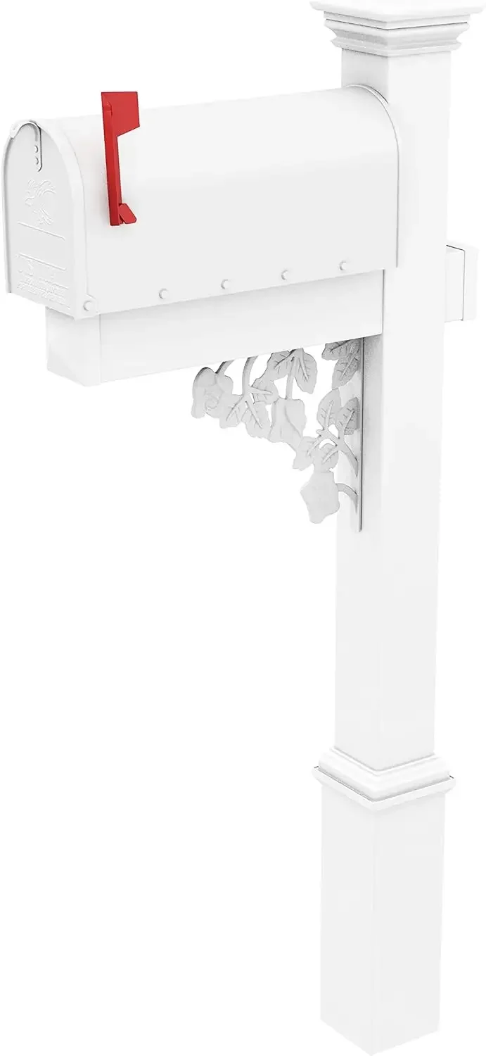 Hoover White Vinyl Mailbox Post System with White Mailbox | Curbside letterbox post combo features a galvanized steel mailbox bu