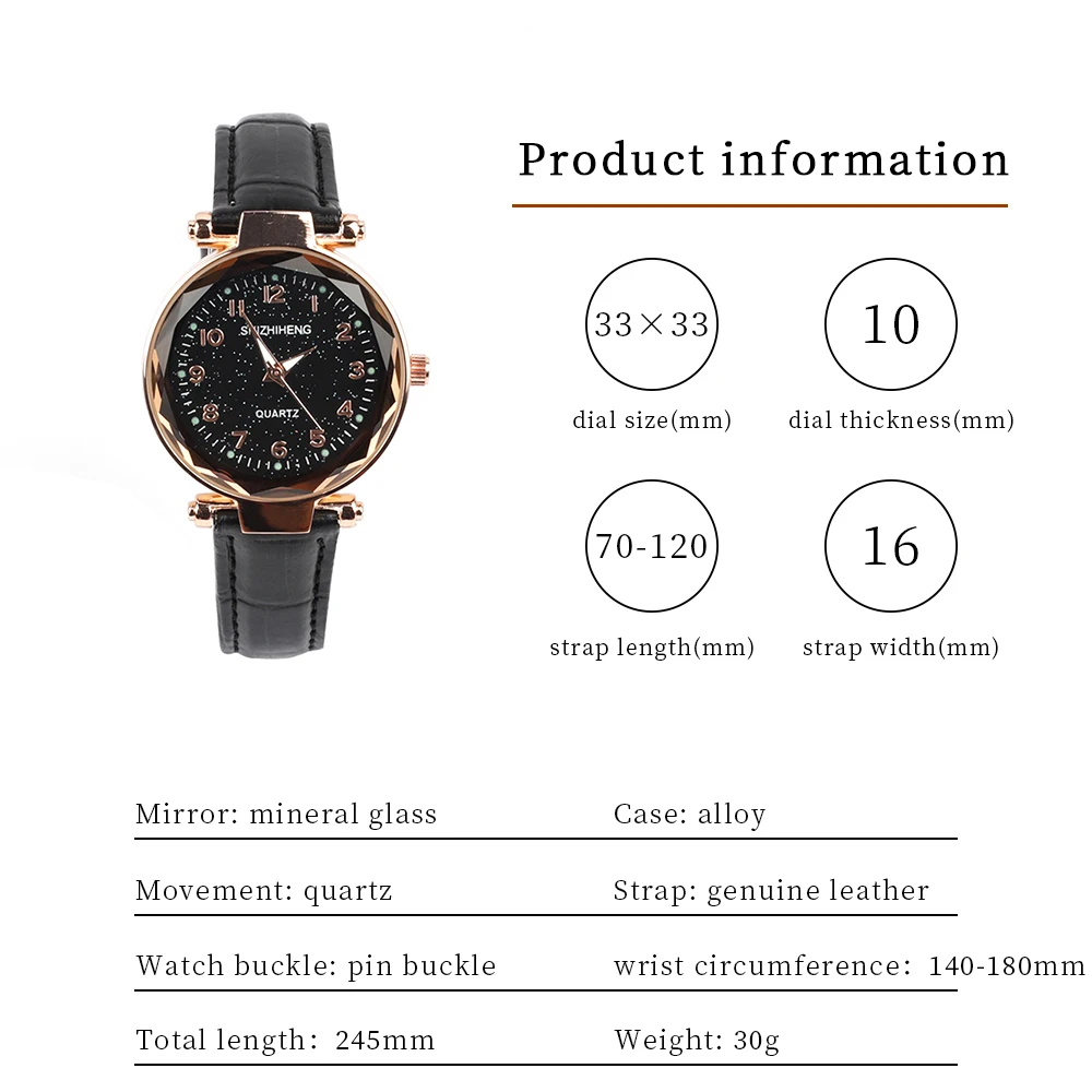 2022 Fashion Stars Women Watch Luminous Charming Little Point Watch Leather Strap Luxury Women's Clock relogio feminino