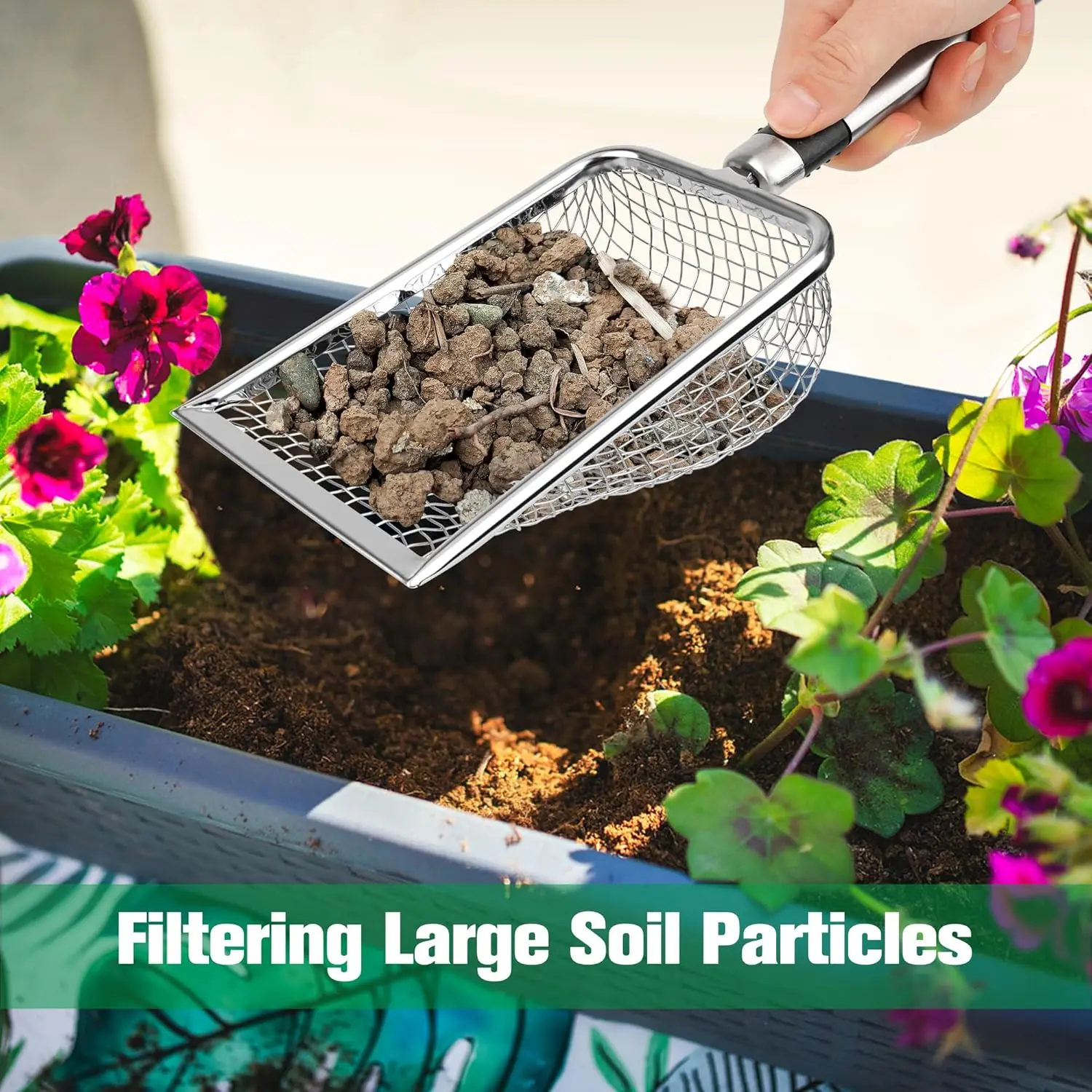

2pcs Heavy Duty Stainless Steel Soil Sieve With Ergonomic Handle Practical Gardening Sifting Sand Compost Stone Lawn Farm Land