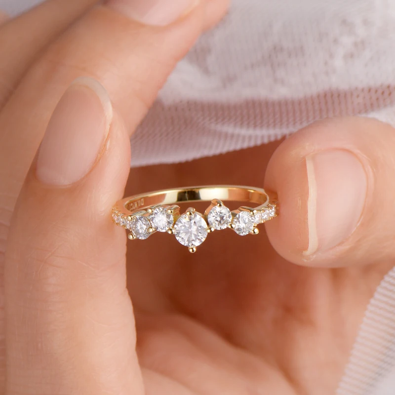 

Moissanite Engagement Ring For Women S925 Silver 18K Gold Plated 4mm&3mm&1.6mm D Color VVS1 Diamond Rings Unique Promise Jewelry