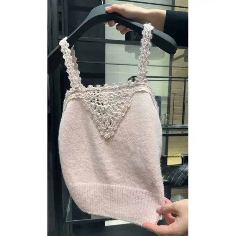 

Ремешок 2022, осенний новый стиль, украшение, темперамент, универсальный вязаный жилет с полым крючком и цветком