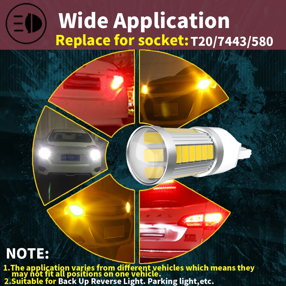 2 Stuks T20 W21/5W 7443 W 21W 580 7440 Led Remlamp Achterlicht Canbus Geen Hyper Flitsstop Diode Lamp 12V Voor Ford Ranger 2011 ~ 2024