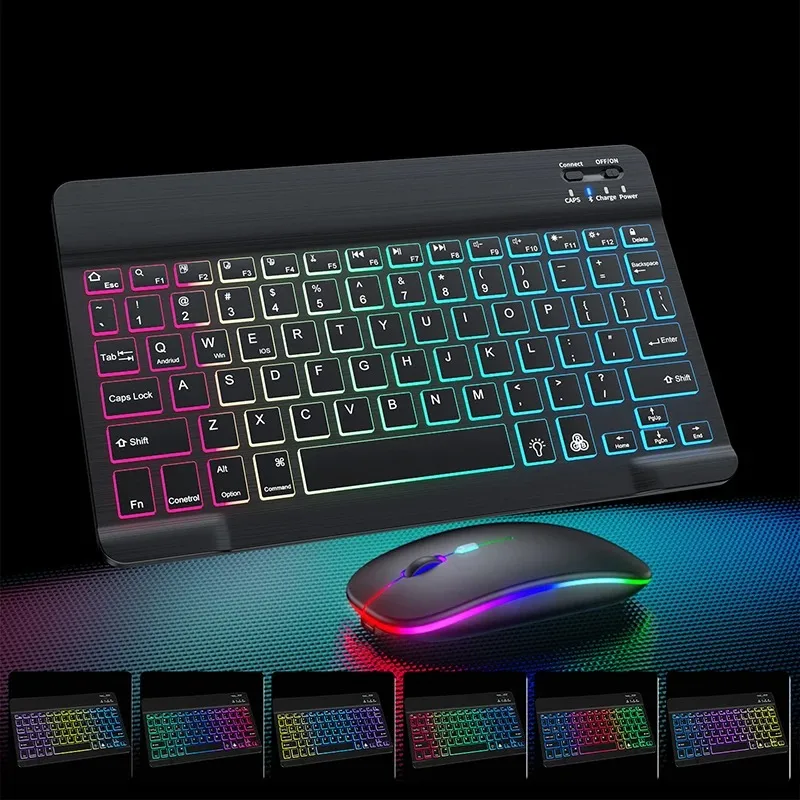 

LED Backlight Keyboard for Tablet Phone Laptop Universal Wireless Keyboard English Spanish Keyboard Mouse Chargeable 10 inch