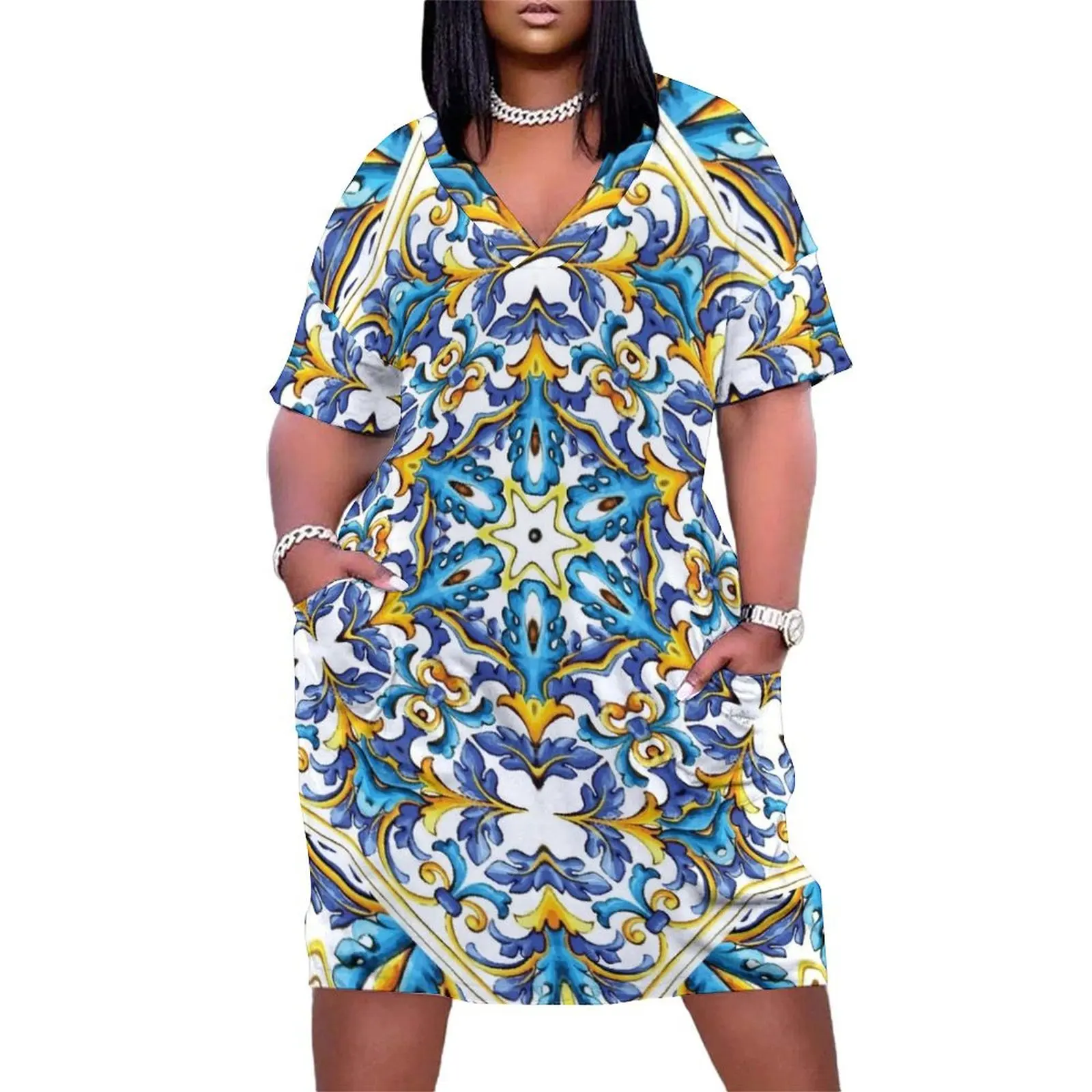 Sicily Style Loose Pocket Dress women