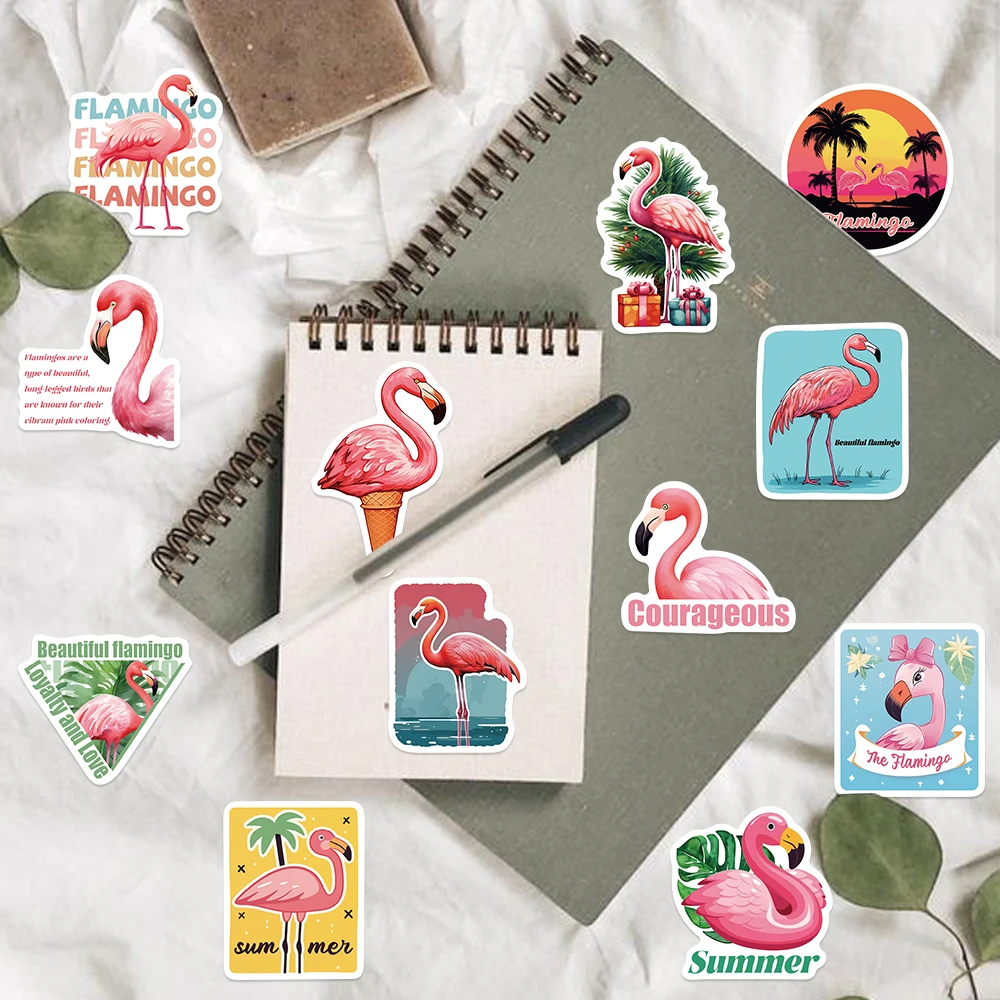 Flamingos adesivos, 50pcs, bonito, sonho, animal, desenhos animados, brinquedos para crianças, presente, diy, laptop, bicicleta, papelaria, garrafa