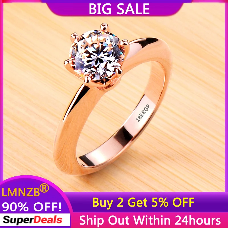 LMNZB Fine Rose Gold Color Tibetan Silver Ring Luxury Cubic Zirconia Wedding Band Rings for Women Fashion Accessories