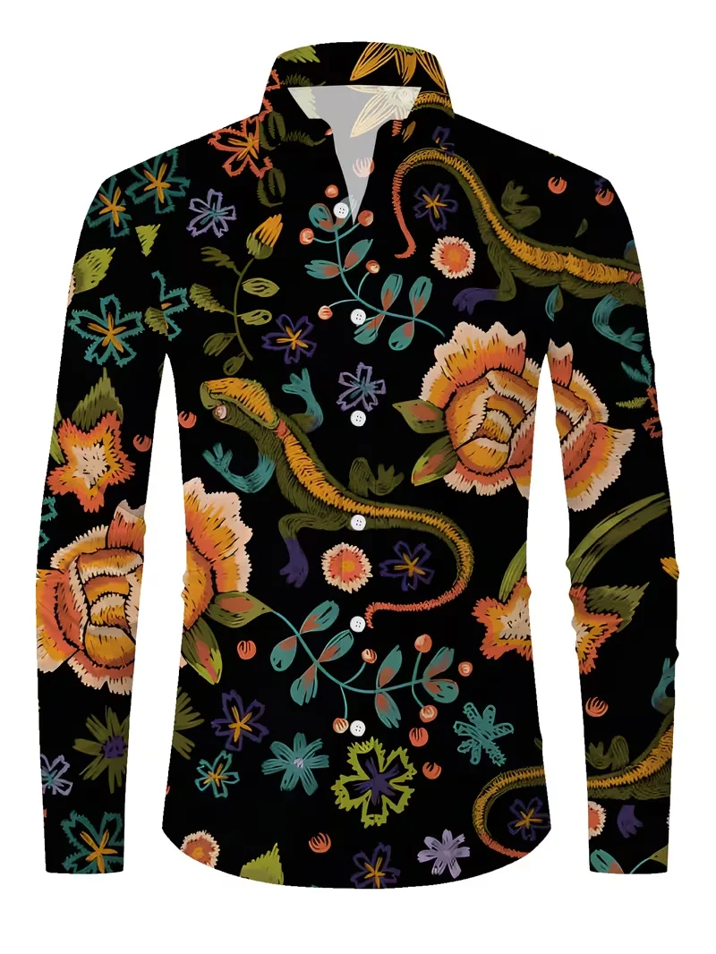 New men's long sleeved shirt with 3D butterfly print, casual, fashionable and comfortable, suitable for tops and shirts