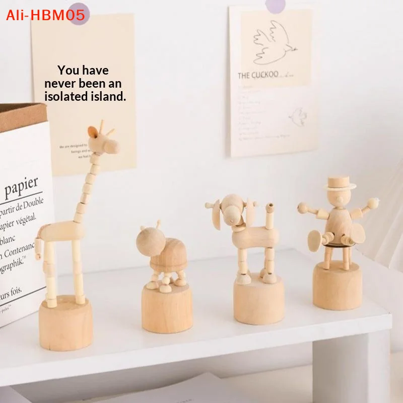 (HB05)Wooden Finger Puppet Toy Cartoon Mini Desktop Movable Elephant Tiger Dog Puppet Figurine For DIY Home Party Decoration