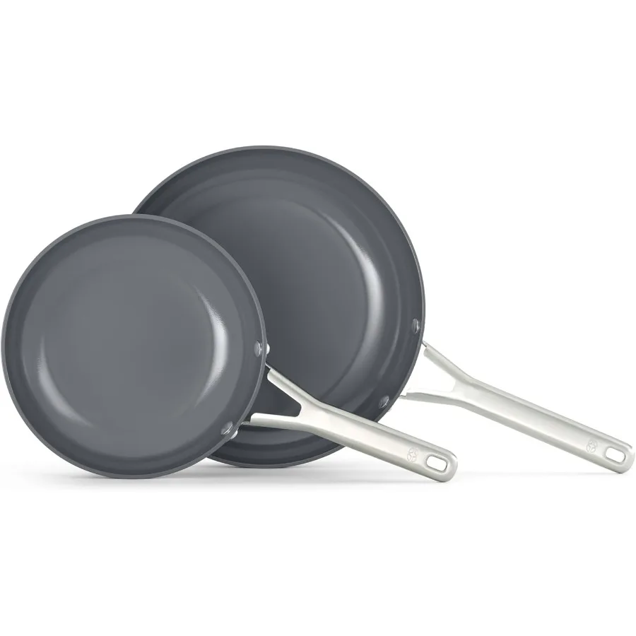 

Ceramic Nonstick Frying Pan Set in Silver Ash for Kitchen Cooking and Meal Preparation 8 and 10 Sizes with Superior Heat Distri