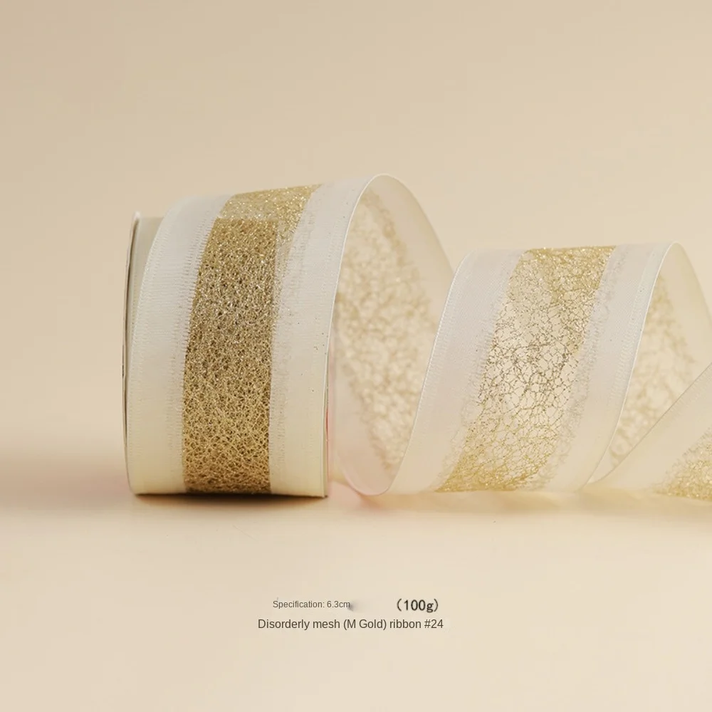 ริบบิ้นสำหรับเทศกาลคริสต์มาสยาว10หลาริบบิ้นสานขอบสีทองแบบสานวัสดุทำจากป่านเทียมวัสดุโบว์เตรียมและผลิตด้วยตนเอง