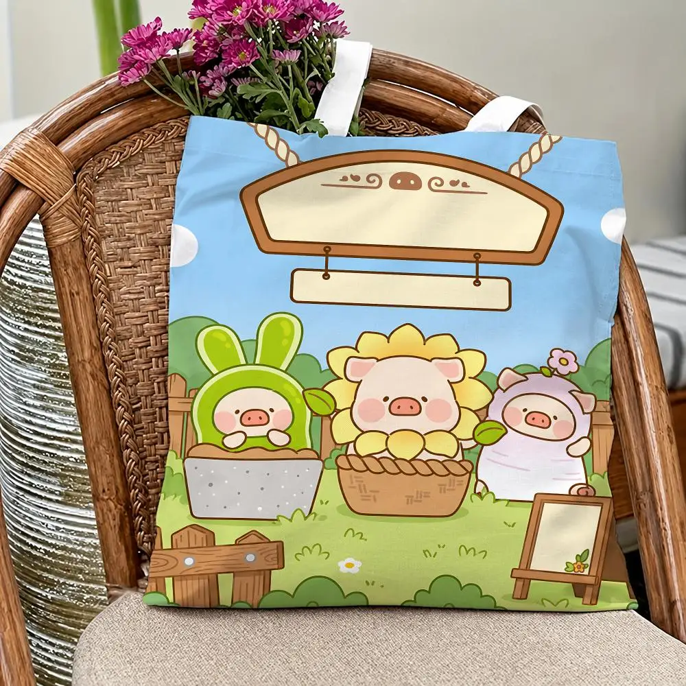 Cute Character L-LuLu Canned Pig LuLuS Storage Bags Eco Canvas Tote Odorless Reusable Double Print Shopping Bag