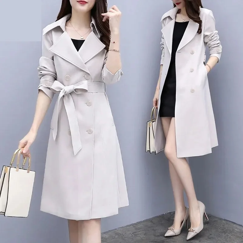2026 New Casual Thin Trench Coat Women Outwear Mid Long Slim Windproof Coat Spring Female Windbreaker Coat Gabardina Mujer M-3XL