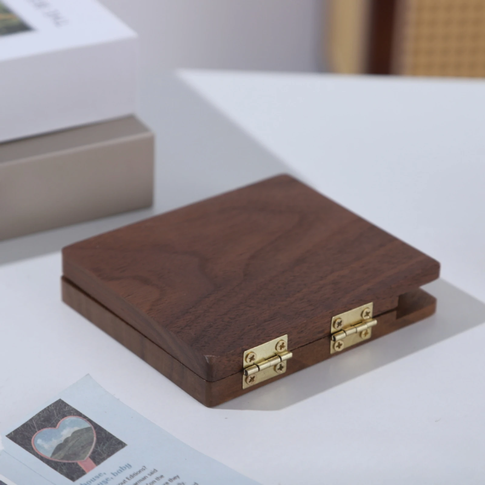 Wooden Watercolor Paint Box Wood-Grain Finish Folding Watercolor Palette with Mixing Surface Pigment Holder Box Long-Lasting