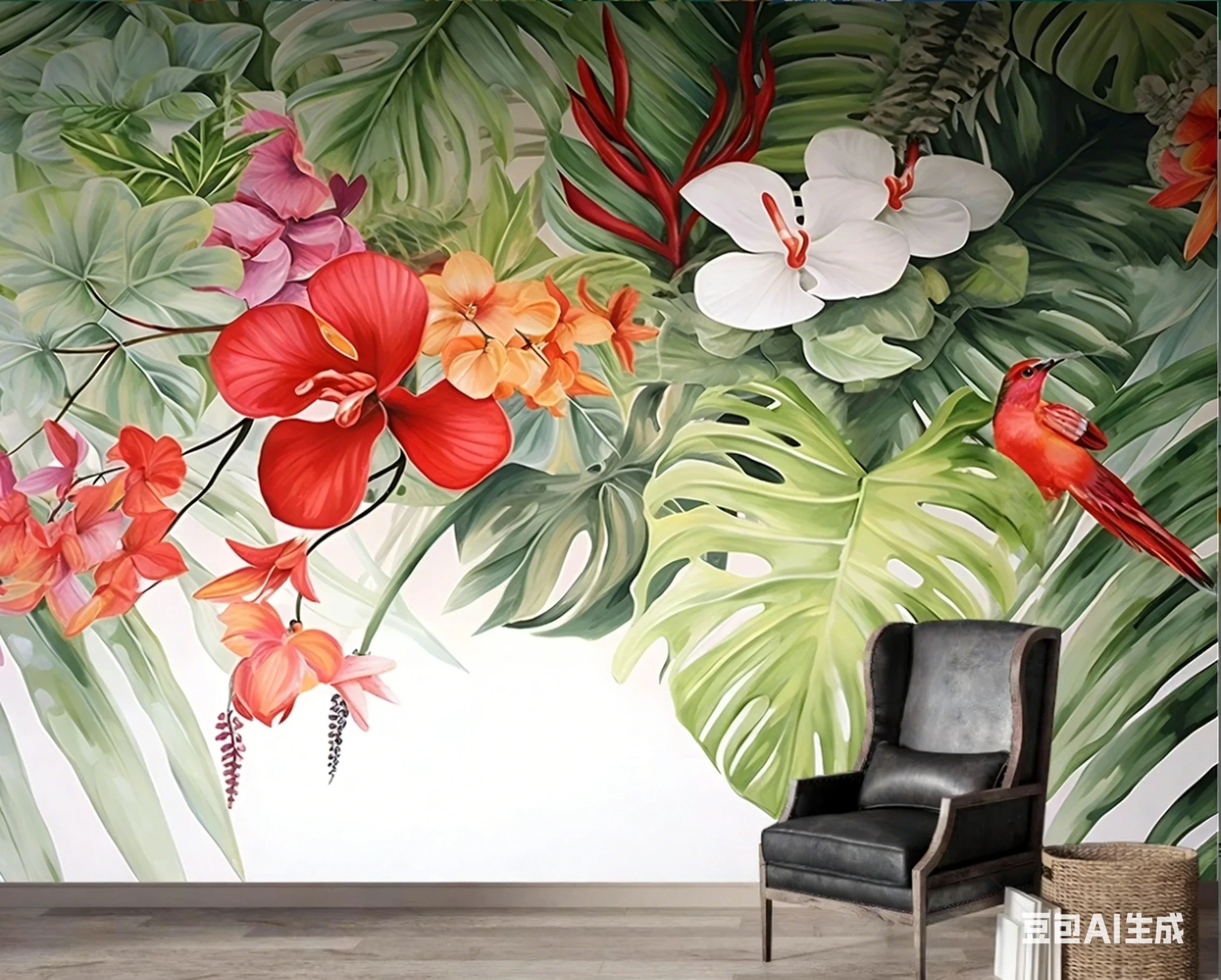 Custom size mural, medieval hand-painted Nordic tropical rainforest plants, TV sofa background, wall paper decoration painting