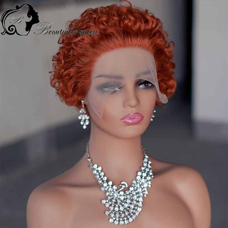 

13x4 Lace Front Wig Brazilian Colored Human Hair Wig Pixie Cut Wig For Women Wear And Go Natural Kinky Curly Bob Wig Pre Plucked