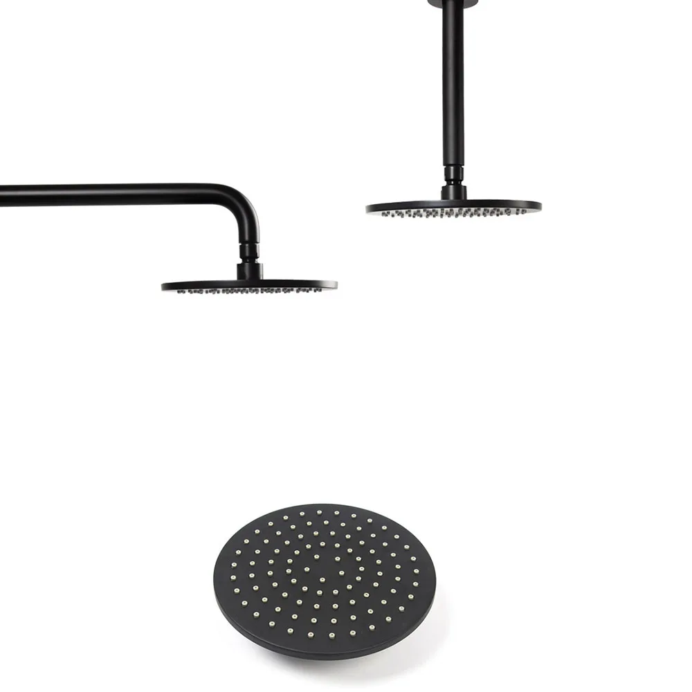 Wall Mouned and Ceiling Mounted Brass Bathroom Shower Black Square & Round Rain Shower Head，Shower Arm