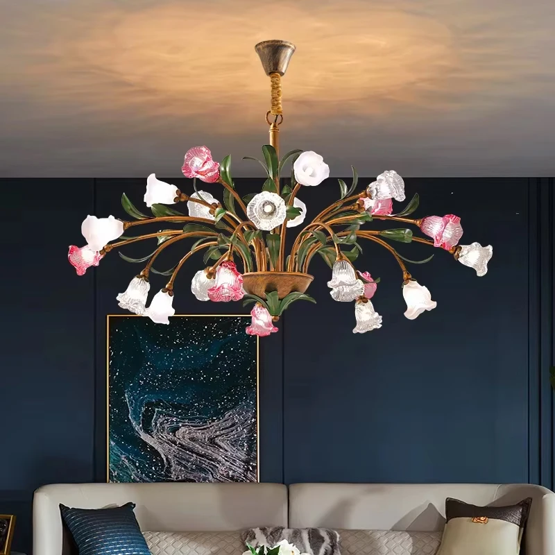 

Pastoral Art Flower Chandeliers American Living Room Decoration Chandelier Lighting Retro Dining Room Bedroom Home Hanging Lamps