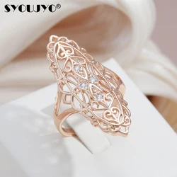 SYOUJYO Vintage Big Size 585 Golden Rings For Women Cubic Natural Micro Wax Mosaic Cutout Party Jewelry