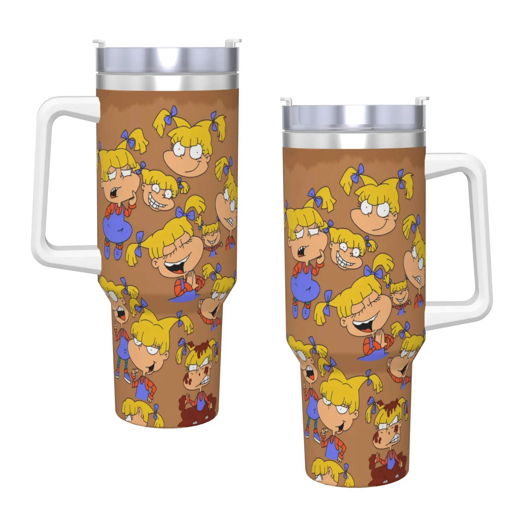 R-Rugrats Tommy & Friends Pattern Tumbler  Hot Drinks Water Bottle Portable Stainless Steel Thermal Mug Graphic Driving Car Mugs