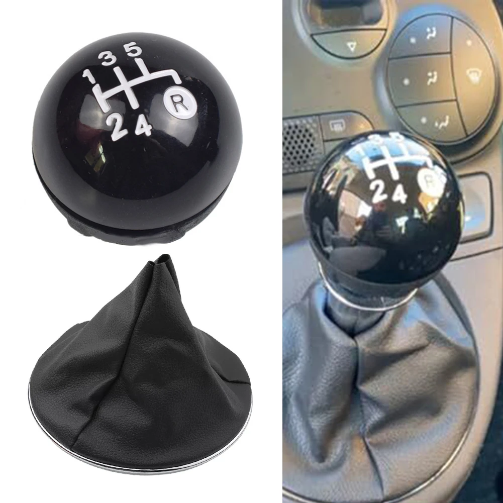 5 Speed Auto Gear Shift Knob And Defense Set 55344048 For Fiat 500 500c 2012-2018 Shift Gear Sleeve 55344048 ABS Plastic 10mm