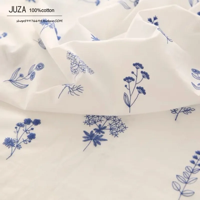

Small Leaf Embroidered Fabric, White Poplin Embroidered Fabric for DIY Clothing Design Women Gown Wedding Dress Curtain Decor