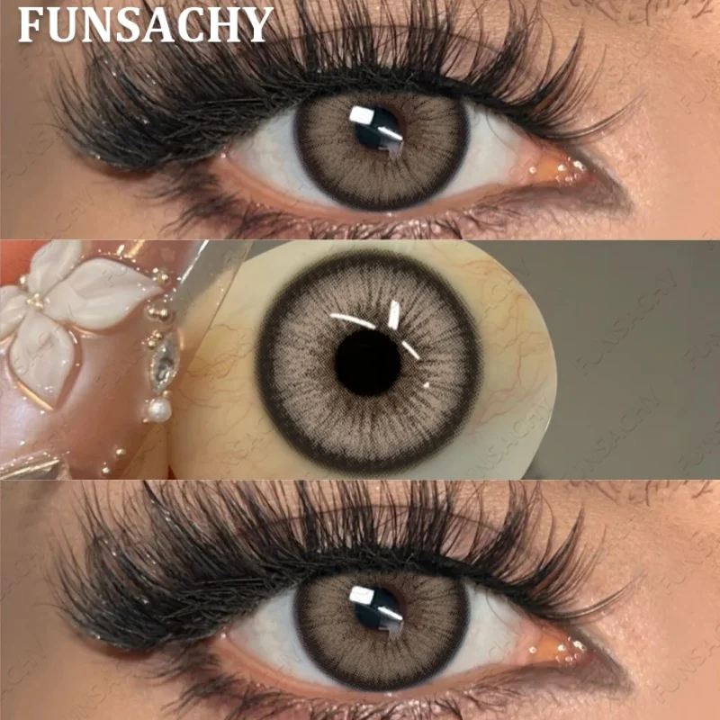 FUNSACHY 1 Paar braune Farbkontaktlinsen, natürliche Augenkontaktlinsen, blau gefärbte weiche Linsen, für den jährlichen Gebrauch, Damen-Make-up-Kosmetiklinsen