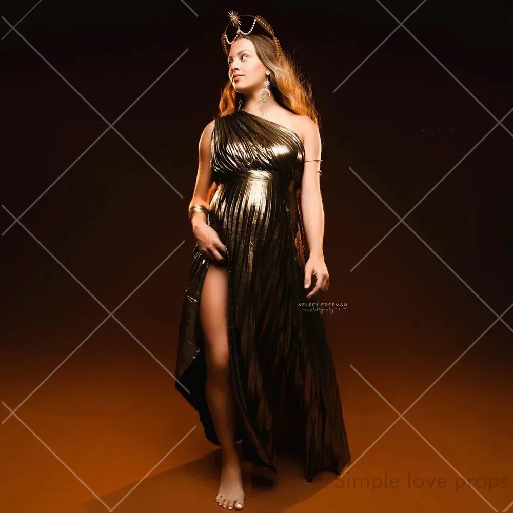 

Shiny Pregnant Women Dress Photoshoot Pleated Sexy Goddess Party Evening Dress Maternity Photography Dresses Baby Shower Dress