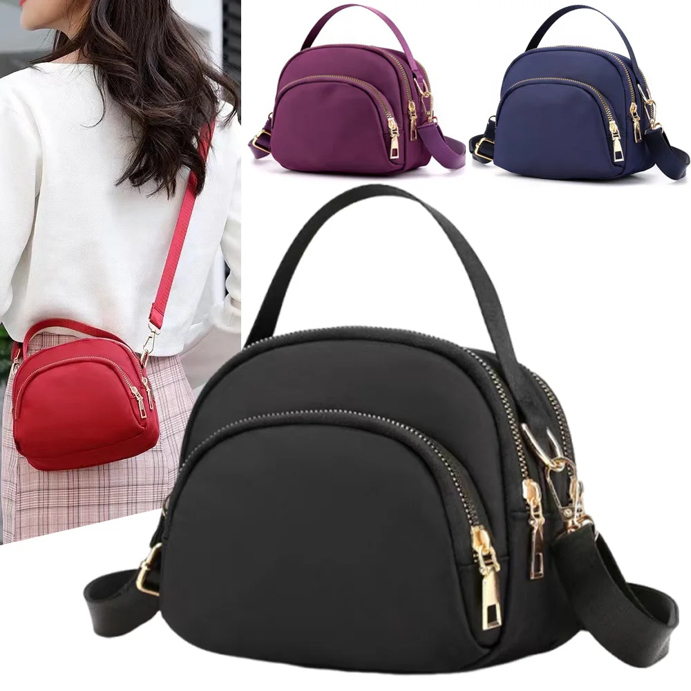 

Ladies' single-shoulder crossbody bag, simple coin purse, 3-layer zipper mobile phone wallet and adjustable strap A-DH