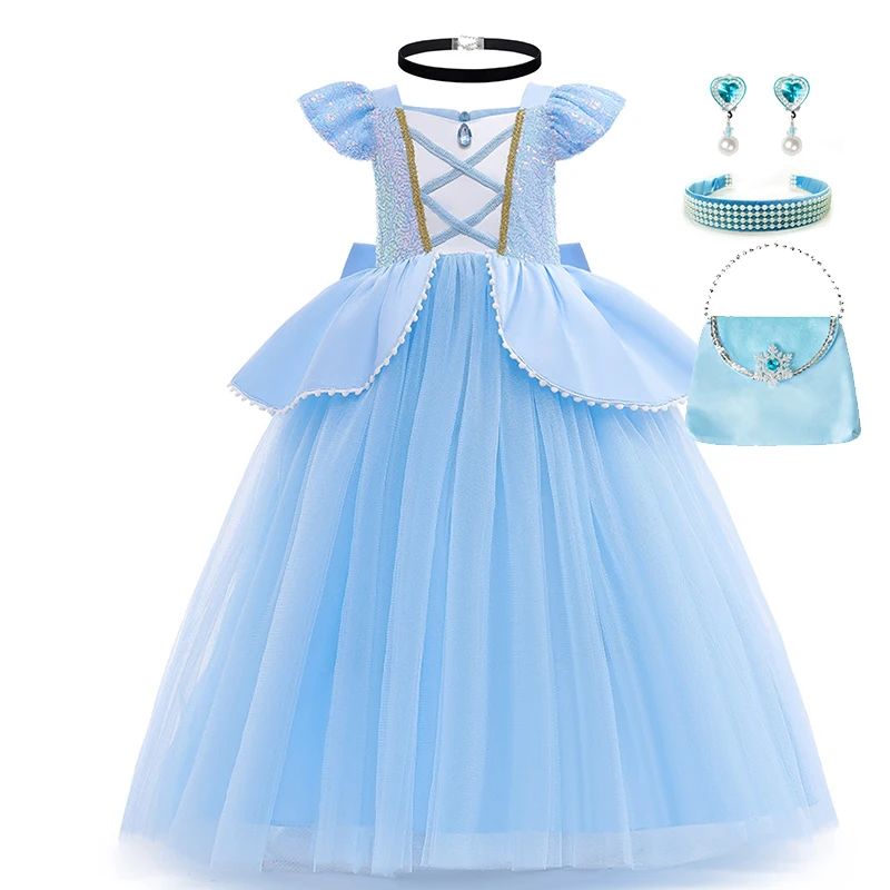 2-10Y Assepoester Jurk Prinses Cosplay Kostuum voor Meisjes Fancy Dress Up 2025, Kids Christmas Birthday Party Outfit met Handschoenen