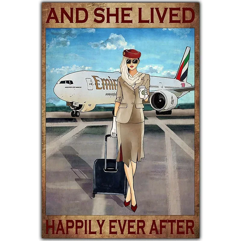 Vintage Art Stewardess Figure Canvas Painting 