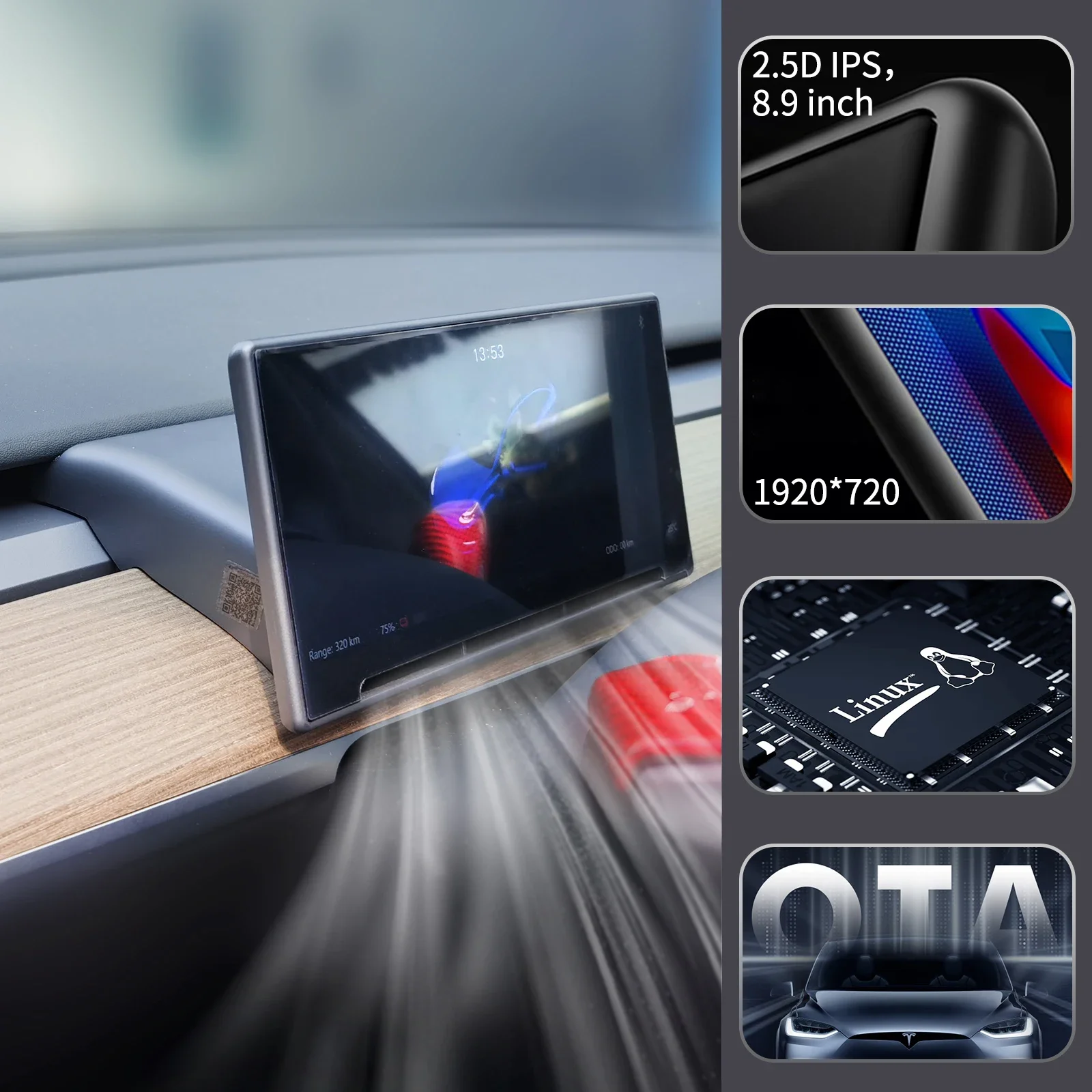 2026 New Product HUD P4 OBD2 Car Head-Up Display Digital Dashboard Fuel Consumption Display GPS Car Navigation For Model Y & 3